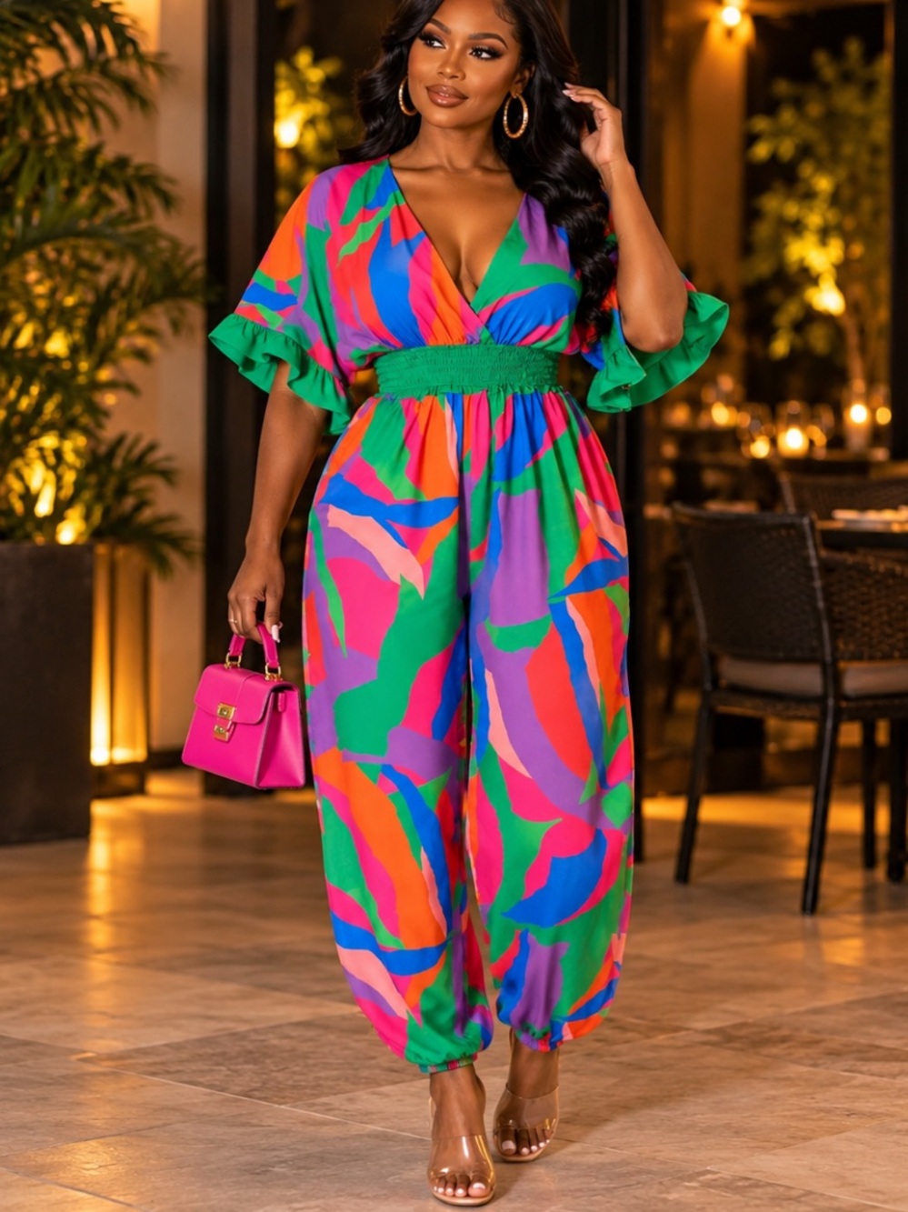 Vibrant Abstract Print Jumpsuit in Multi-Color